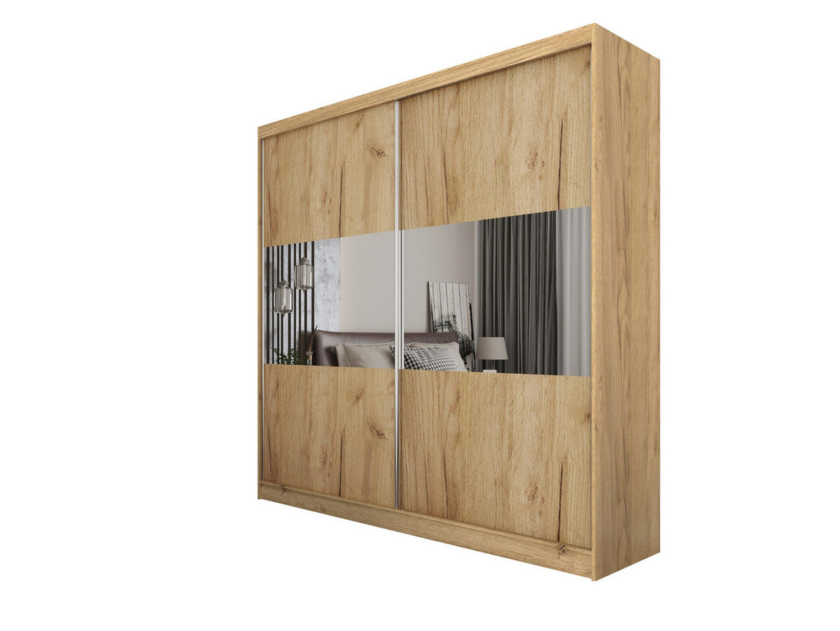 SCHWEBETÜRENSCHRANK ROSALIA 200/216/61 cm 2-türig mit Spiegel Eiche Artisan - Eiche Artisan, Holzwerkstoff (200/216/61cm) - MASSENO