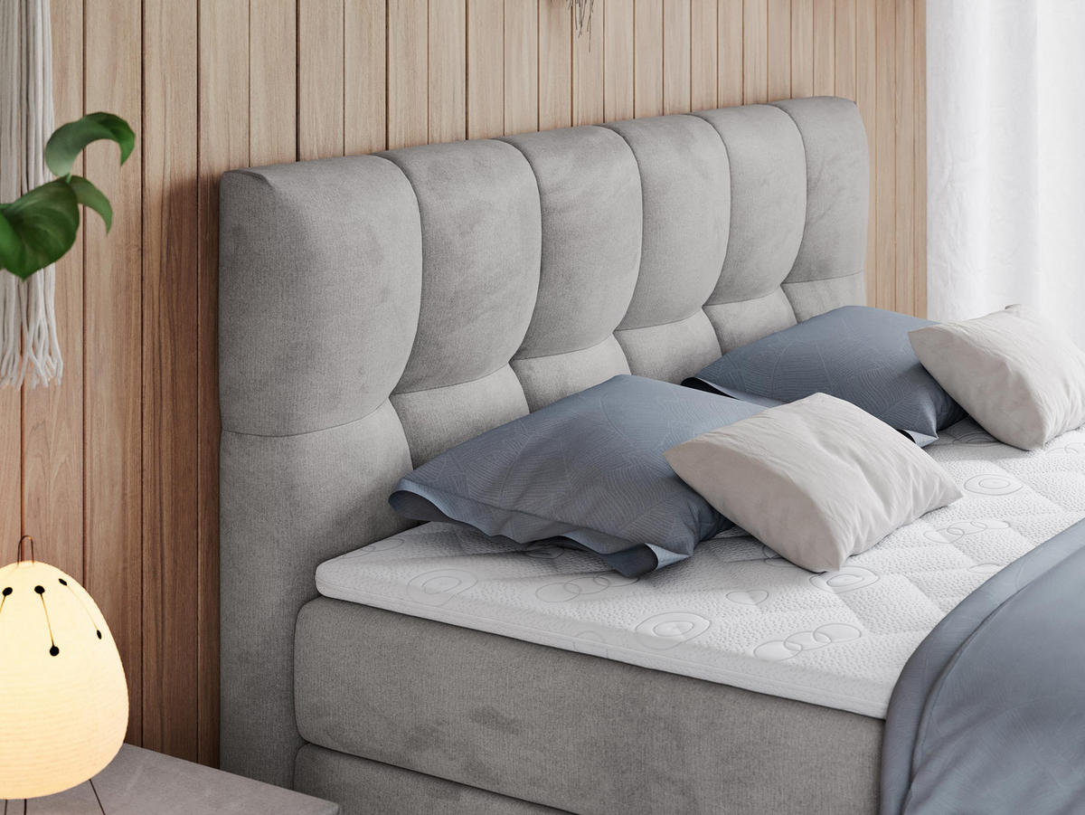 BOXSPRINGBETT ALVIN KING 120/200 Hellgrau Velvet - H3 - Hellgrau, Holz/Textil (120/200cm) - MKS