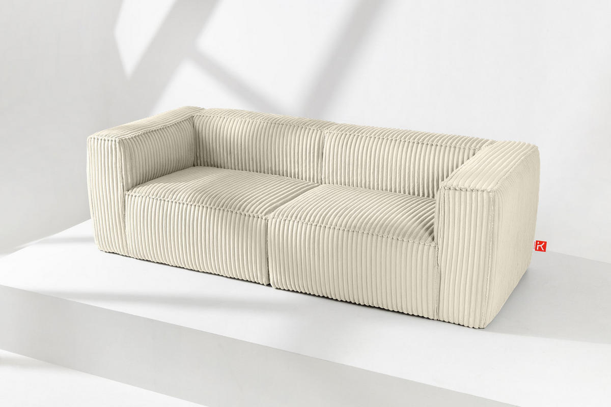 3-SITZER-SOFA FEROX Modern, Cord-Stoff, cremefarben - Creme, Textil (246/73/96cm) - KONSIMO®