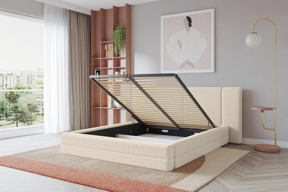 POLSTERBETT mit Bettkasten und Lattenrost, Bett mit Matratze H3/H4 - TEVO 160x200 Dunkelbeige - Cappuccino, Holzwerkstoff/Textil (160/200cm) - ALTDECOR