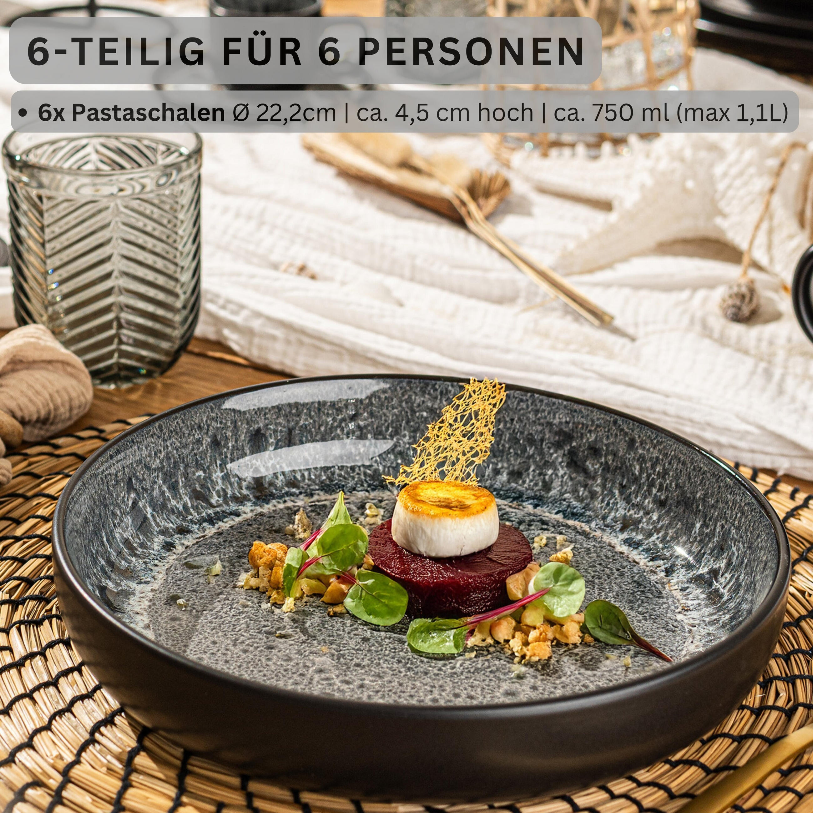 PASTASCHALEN SET SYDNEY - 6 teilig aus Steingut - Grau, Keramik (22cm) - Sänger