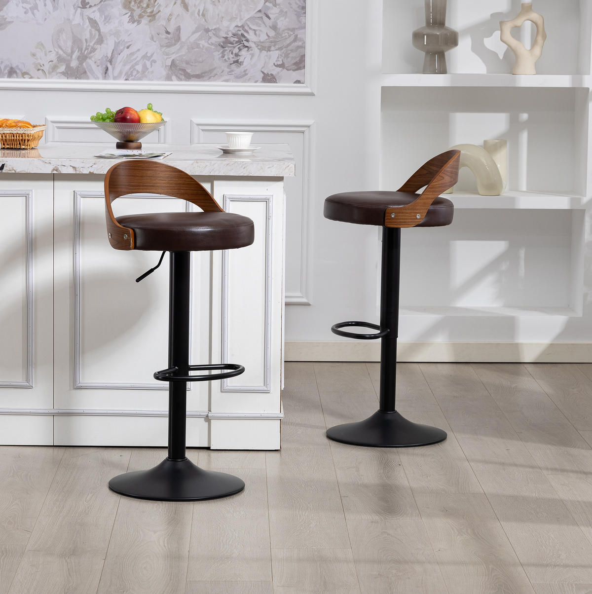 BARHOCKER 2er-Set mit Rückenlehne, 360° drehbar und höhenverstellbar, Braun - Braun, Metall (42/77/42.5cm) - MIVRAY
