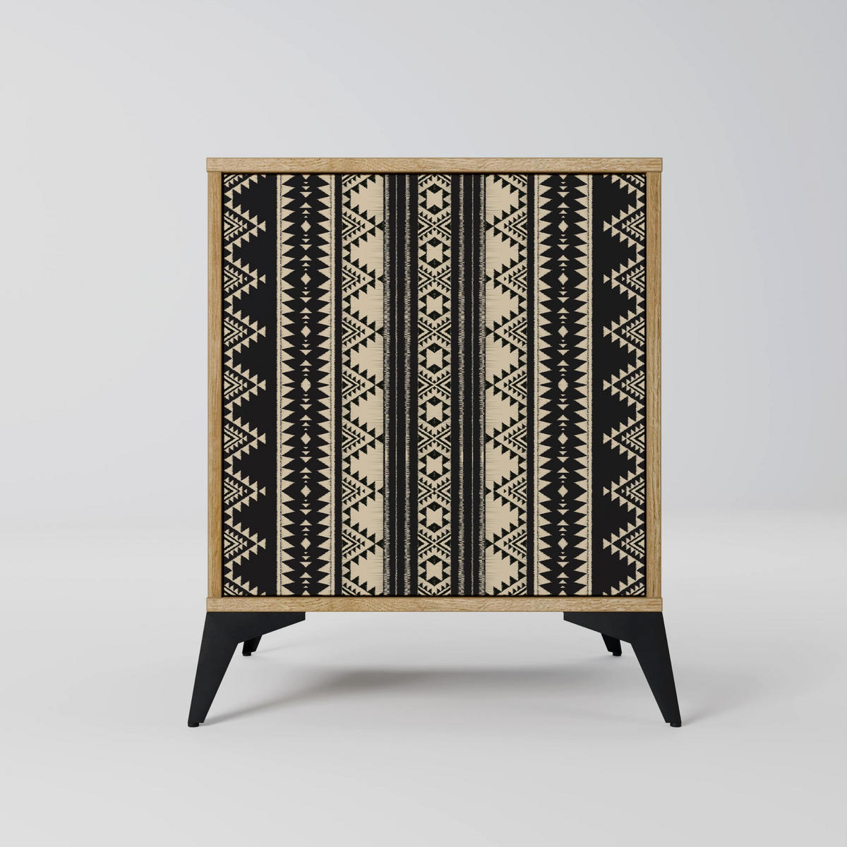 SIDEBOARD AZTEC, Eichefarben, 57,5x42x67,5 cm, Schwarze Metall-Rahmenfüße - Eichefarben/Multicolor, Holzwerkstoff/Metall (57.5/67.5/42cm) - SpaceRebels