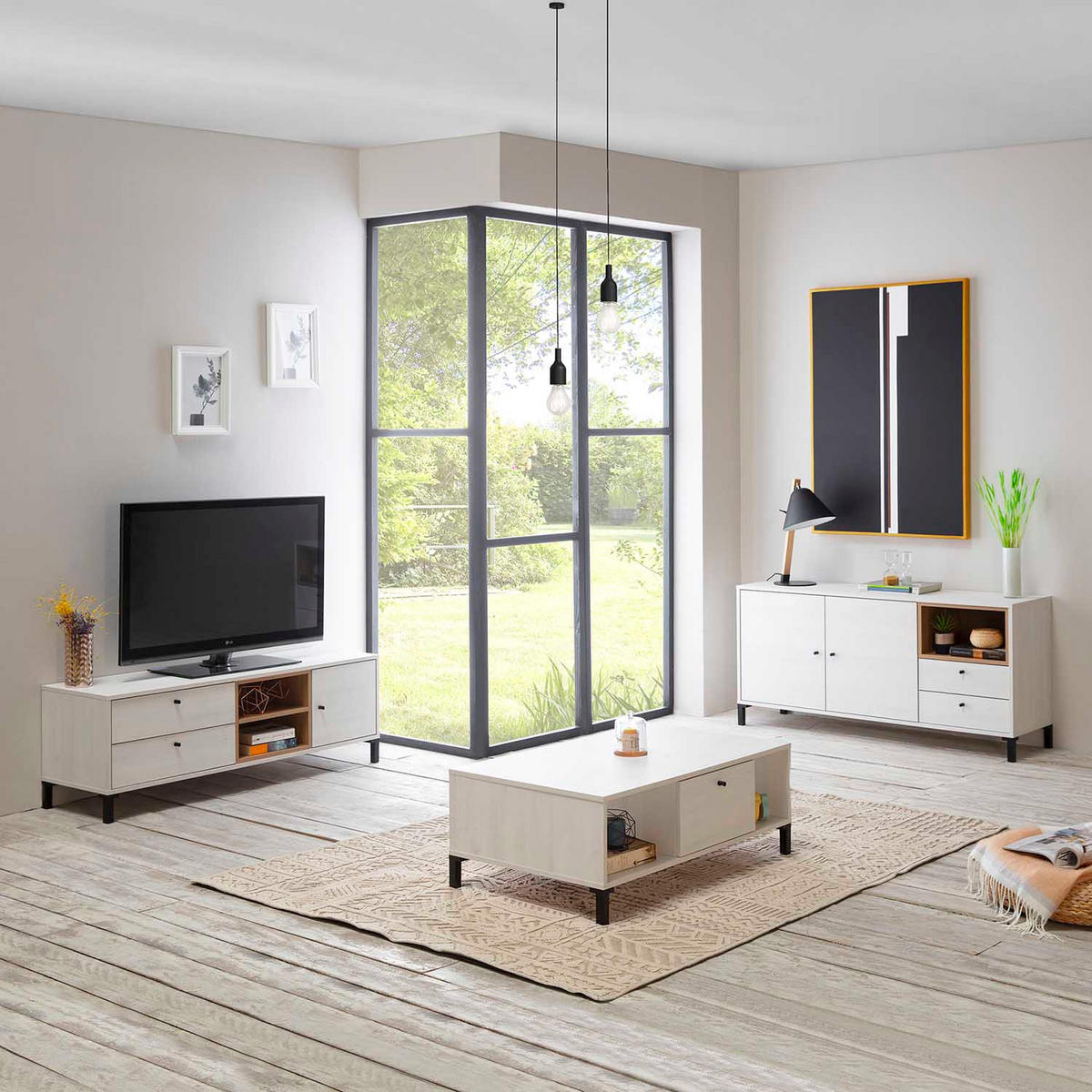 COUCHTISCH Javea 1 Schublade 2 Löcher - Weiß, Holzwerkstoff (37/100/60cm) - VS Venta-stock
