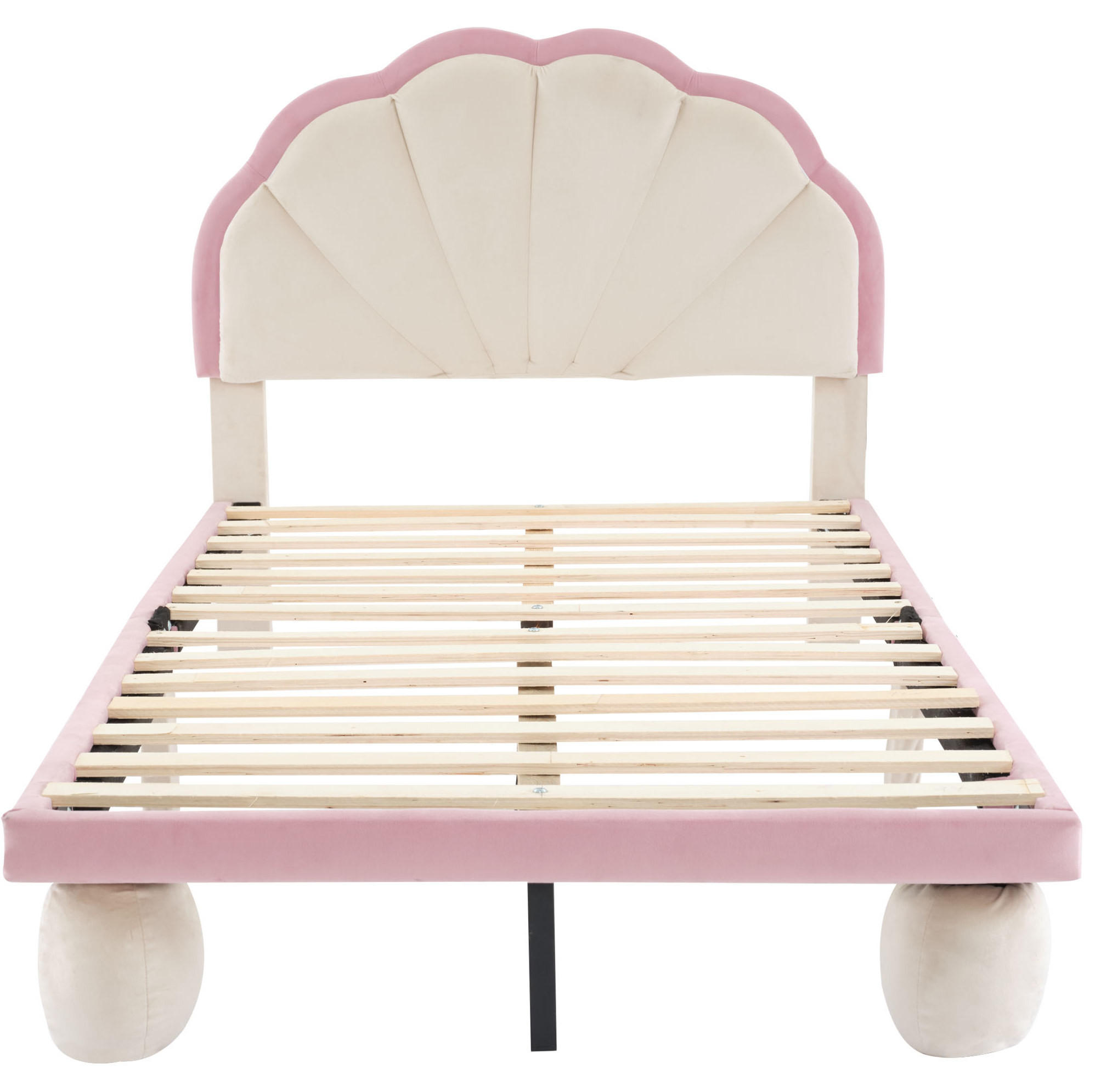 OKWISH ČALOUNĚNÁ postel 90/200 cm béžová a růžová ze sametu s LED osvětlením