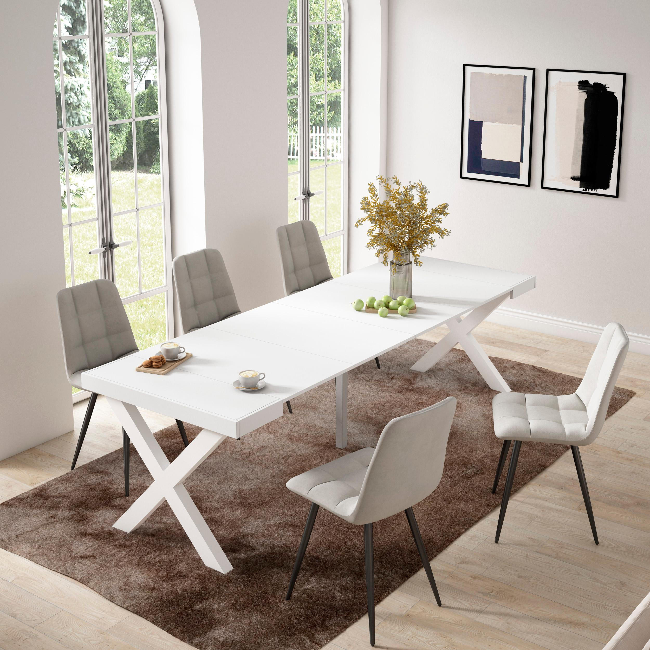 KONSOLENTISCH ausziehbar 58 bis 262cm, für 12 Gäste, weiß, 90/58/73cm - Weiß, Holzwerkstoff (90/262/73cm) - Skraut Home