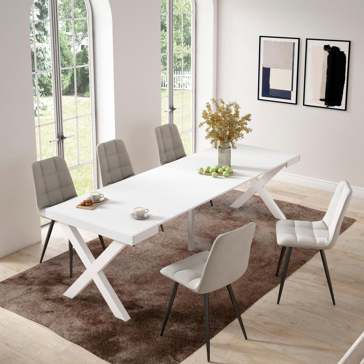 KONSOLENTISCH ausziehbar 58 bis 262cm, für 12 Gäste, weiß, 90/58/73cm - Weiß, Holzwerkstoff (90/262/73cm) - Skraut Home