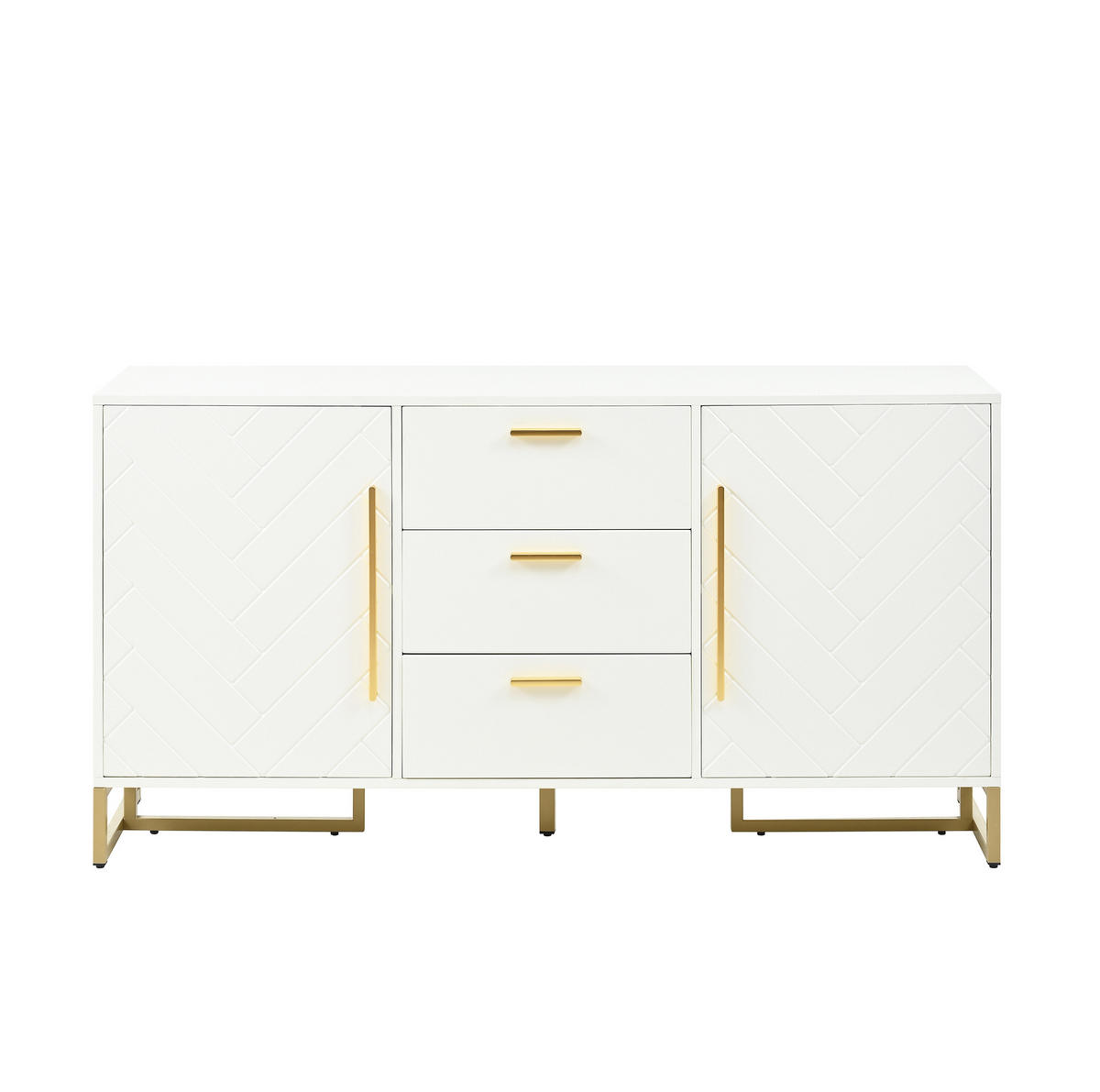 SIDEBOARD mit 2 Türen, 3 Schubladen und verstellbaren Einlegeböden im Fischgrät-Design, Weiß - Weiß, Holzwerkstoff (145/75/40cm) - Redom