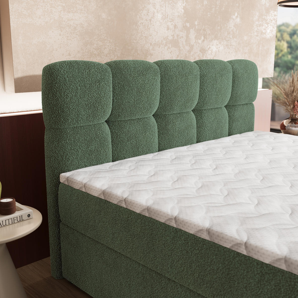 BOXBETT MERU 180x200 cm mit Matratze und Topper - Grün - Grün, Holz (180/200cm) - MASSENO