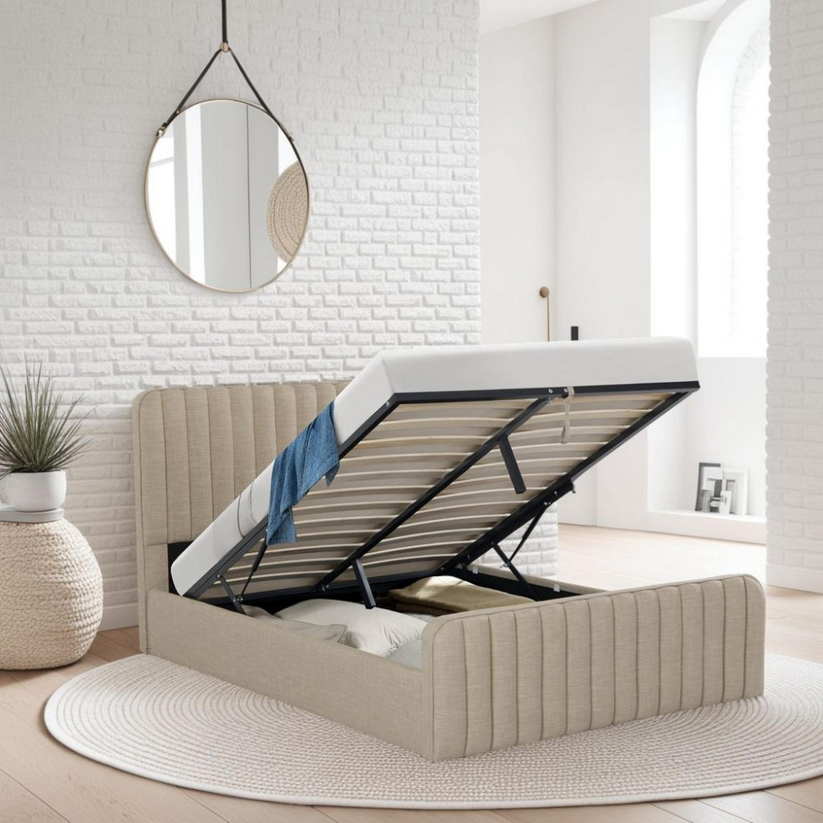 BETT NEVA /160x200 cm mit Lattenrost - Beige - Beige, Holzwerkstoff (160/200cm) - Weber Industries