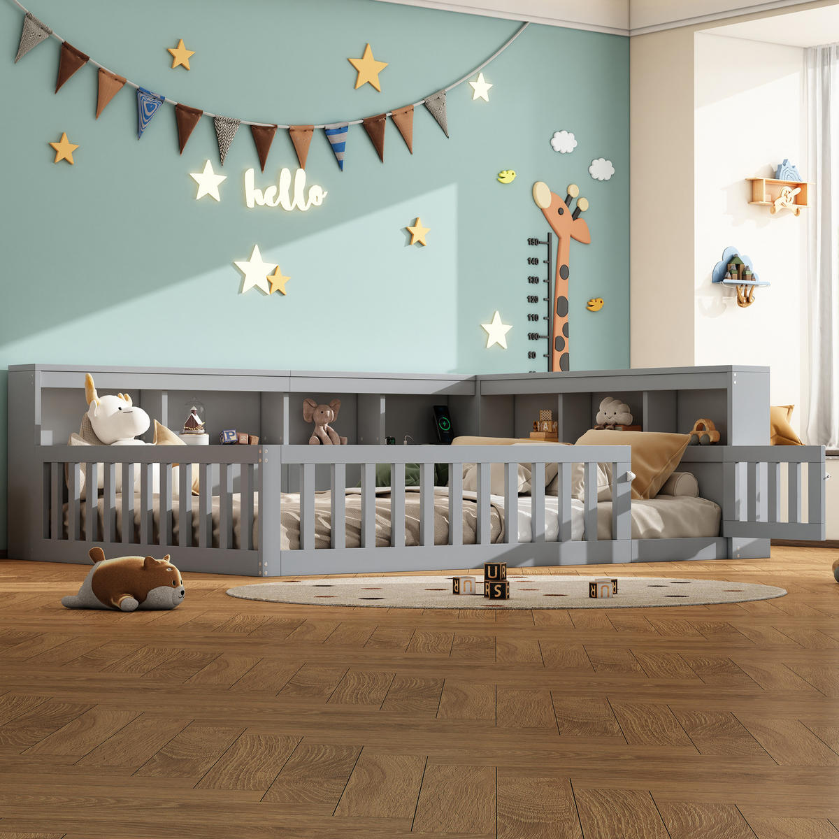KINDERBETT Tagesbett 140/190 cm aus Spanplatte und MDF mit USB, Steckdose und Stauraum Grau - Grau, Holzwerkstoff (140/190cm) - Modenvie