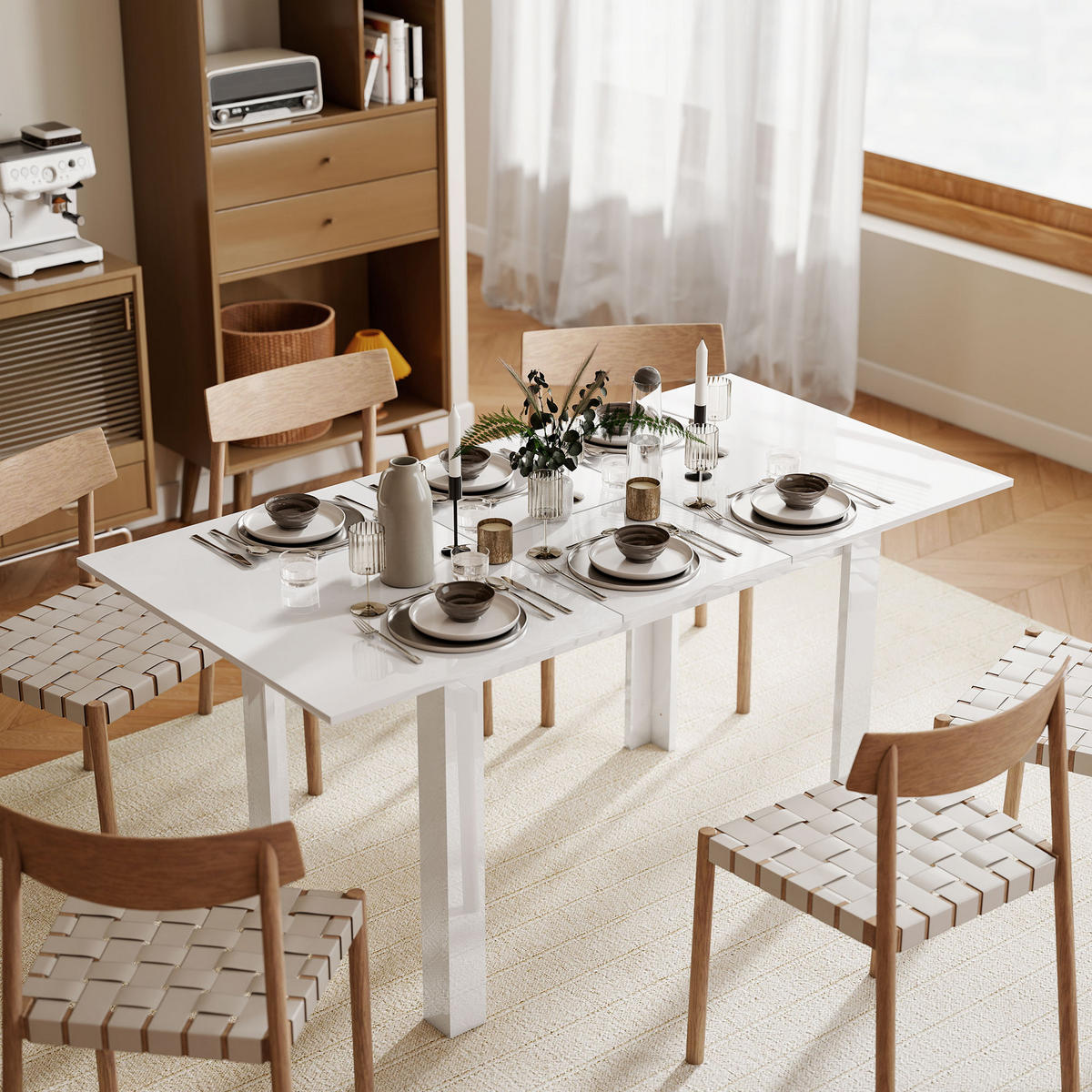 ESSTISCH ausziehbar 120-160 x 80 cm Küchentisch für 4-6 Personen, Hochglanzweiß - Weiß Hochglanz, Holzwerkstoff (160/80/78cm) - HOMCOM