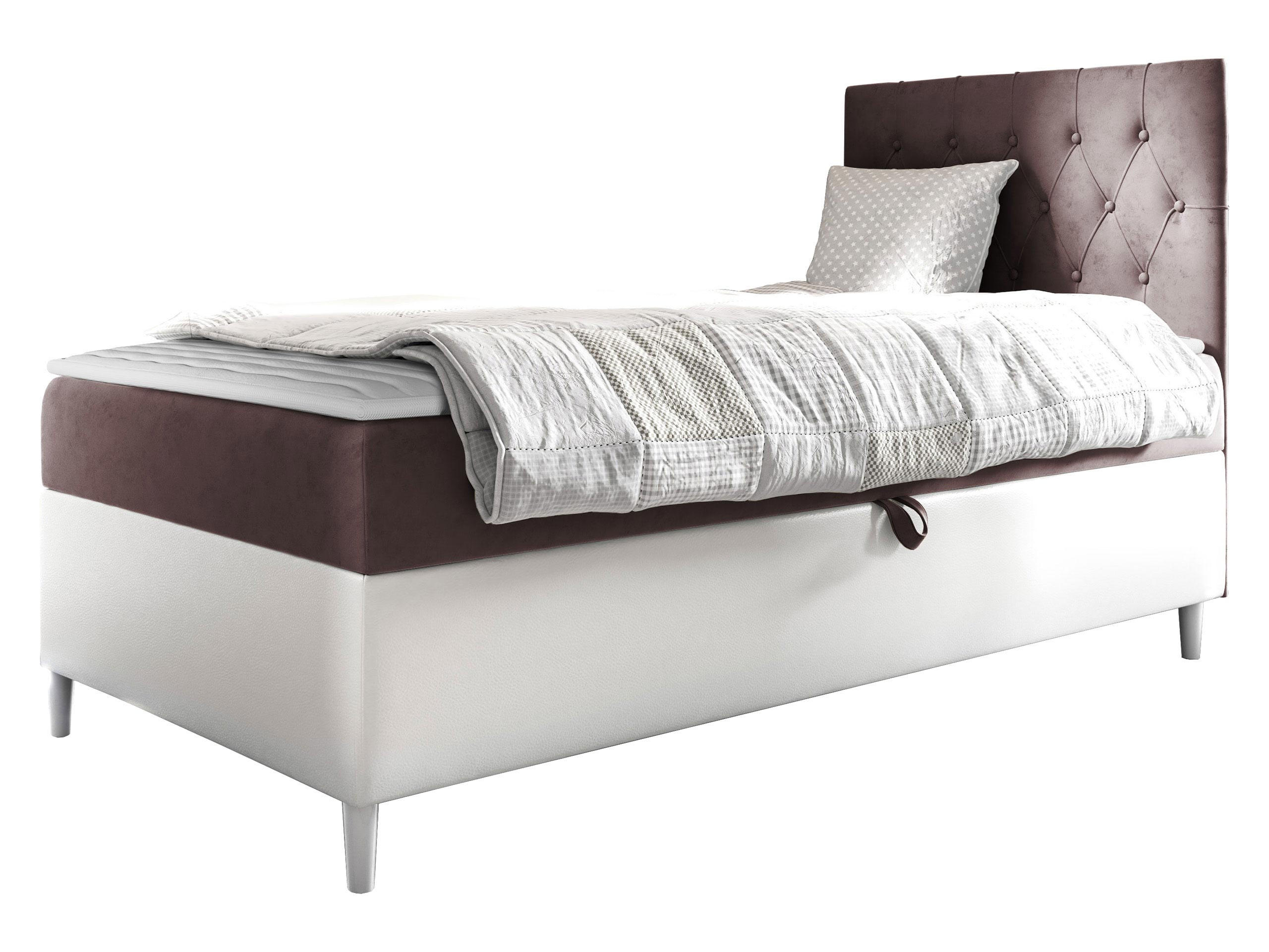 BOXBETT Filip Junior 1, Seite zum Öffnen des Bettkastens: Rechts - Weiß/Rosa, Holz (100/200cm) - MIRJAN24