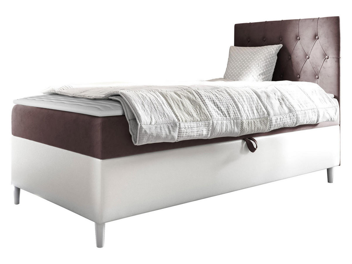 BOXBETT Filip Junior 1, Seite zum Öffnen des Bettkastens: Rechts - Weiß/Rosa, Holz (100/200cm) - MIRJAN24