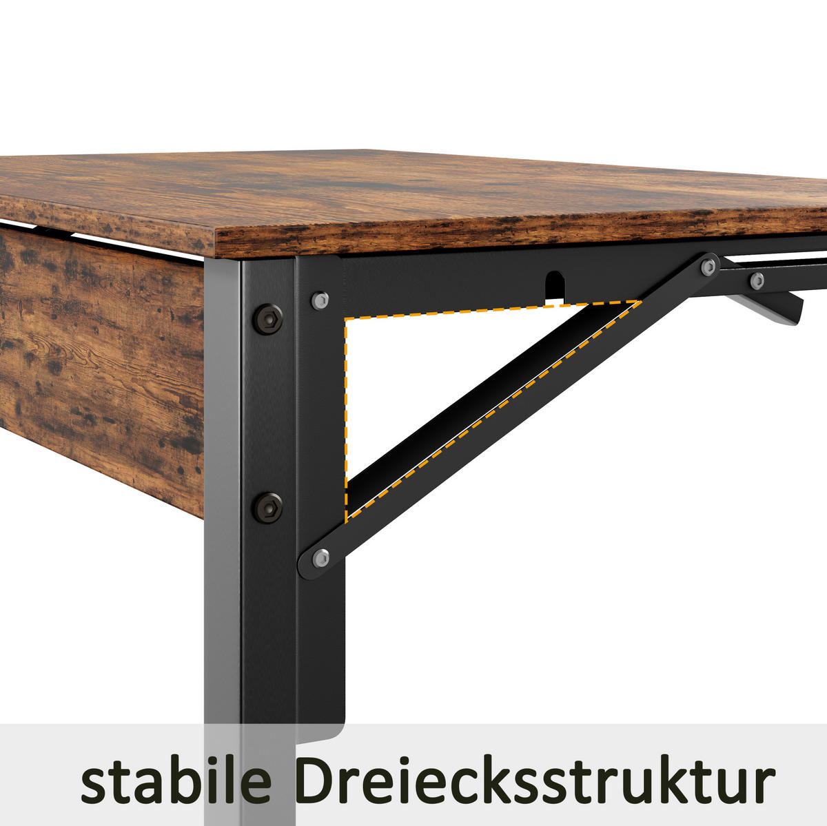 BEISTELLTISCH in C-Form klappbar 60 x 37 x 71 cm Holzoptik Rustic Brown - Braun, Metall (60/37/71cm) - Meubliv
