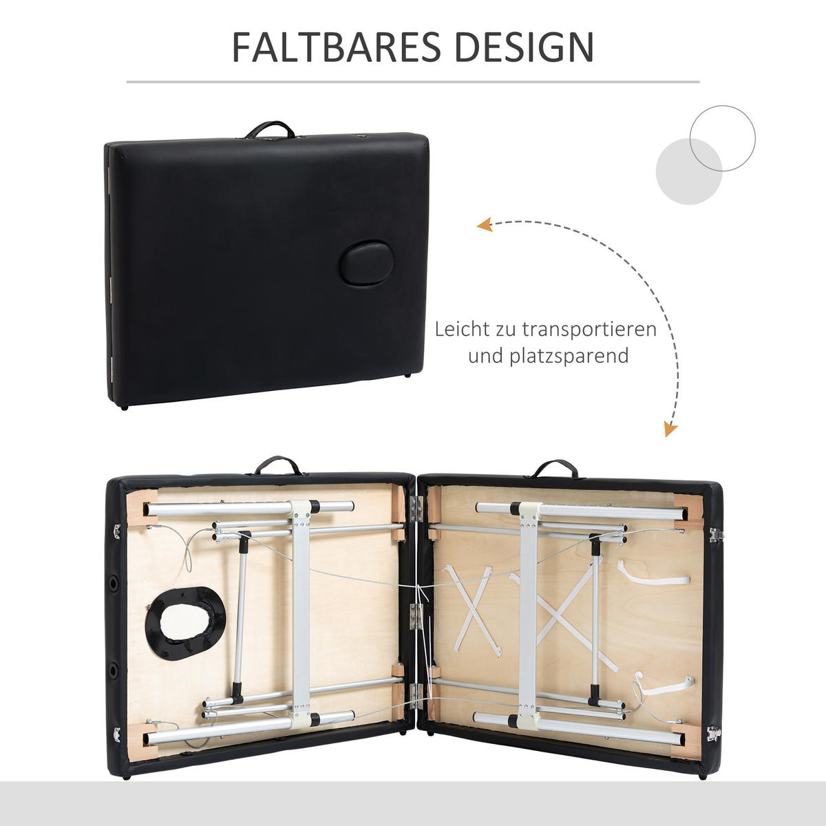 MASSAGELIEGE, 2 Zonen klappbarer höhenverstellbarer Massagetisch Kunstleder - Schwarz, Metall (90/84/210cm) - HOMCOM