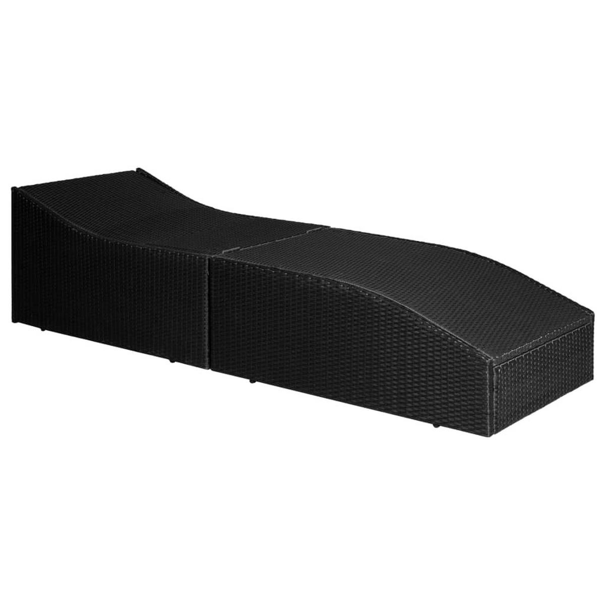 SONNENLIEGE mit Polsterauflage Poly Rattan Schwarz - Schwarz, Holz (192/95/62cm) - furnicato