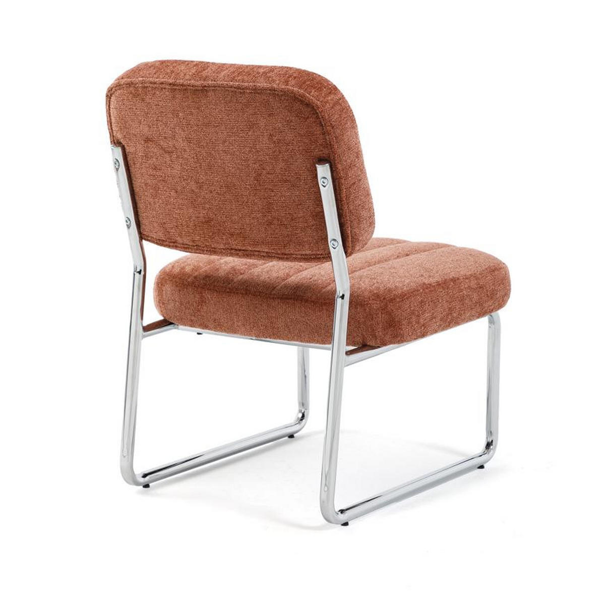 SESSEL terrakotta gepolstert verchromte Beine und Chenille-Stoff - PAOLA - Rot/Braun, Textil/Metall (56/77/70cm) - Sicaan