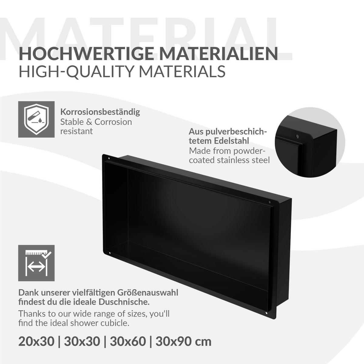 DUSCHNISCHE Schwarz 60/30 cm randlos - Schwarz, Metall (60/30/10cm) - LuxeBath