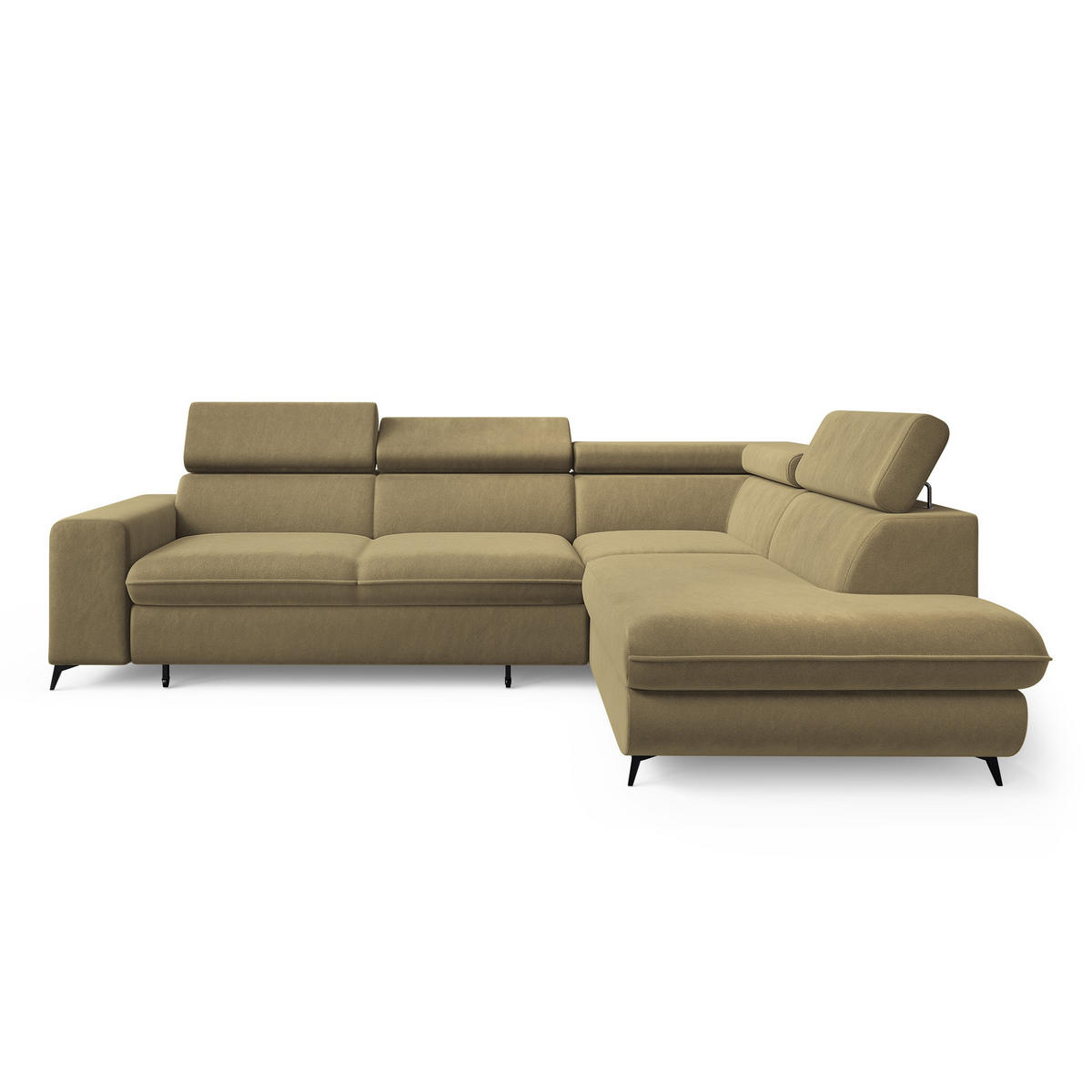ECKSOFA VELISS Currygelb Veloursstoff mit Schlaffunktion - Currygelb, Holz (255/193cm) - MASSENO