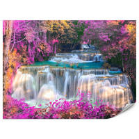 FOTOTAPETE für Schlafzimmer Wasserfall Pinker Wald Fantasie 500x350 - Türkis/Beige, Papier (500/350cm) - Muralo