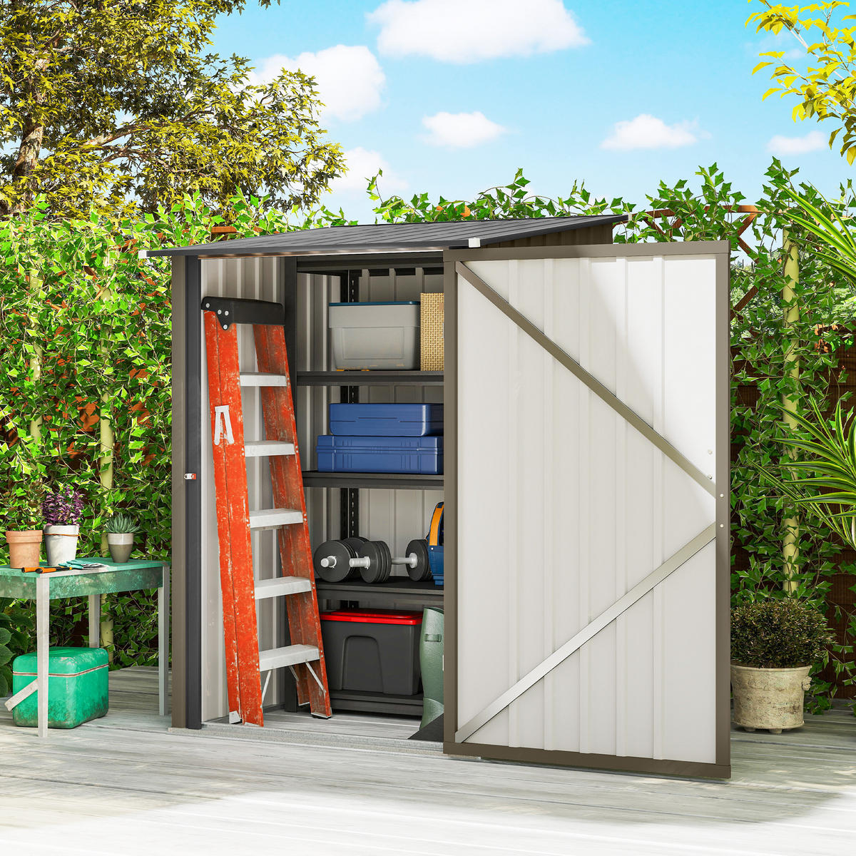 GARTENHAUS aus verzinktem Stahl mit Tür, , und 100 x 104 x 160 cm ,braun - Braun, Metall (100/160/104cm) - Vallsero