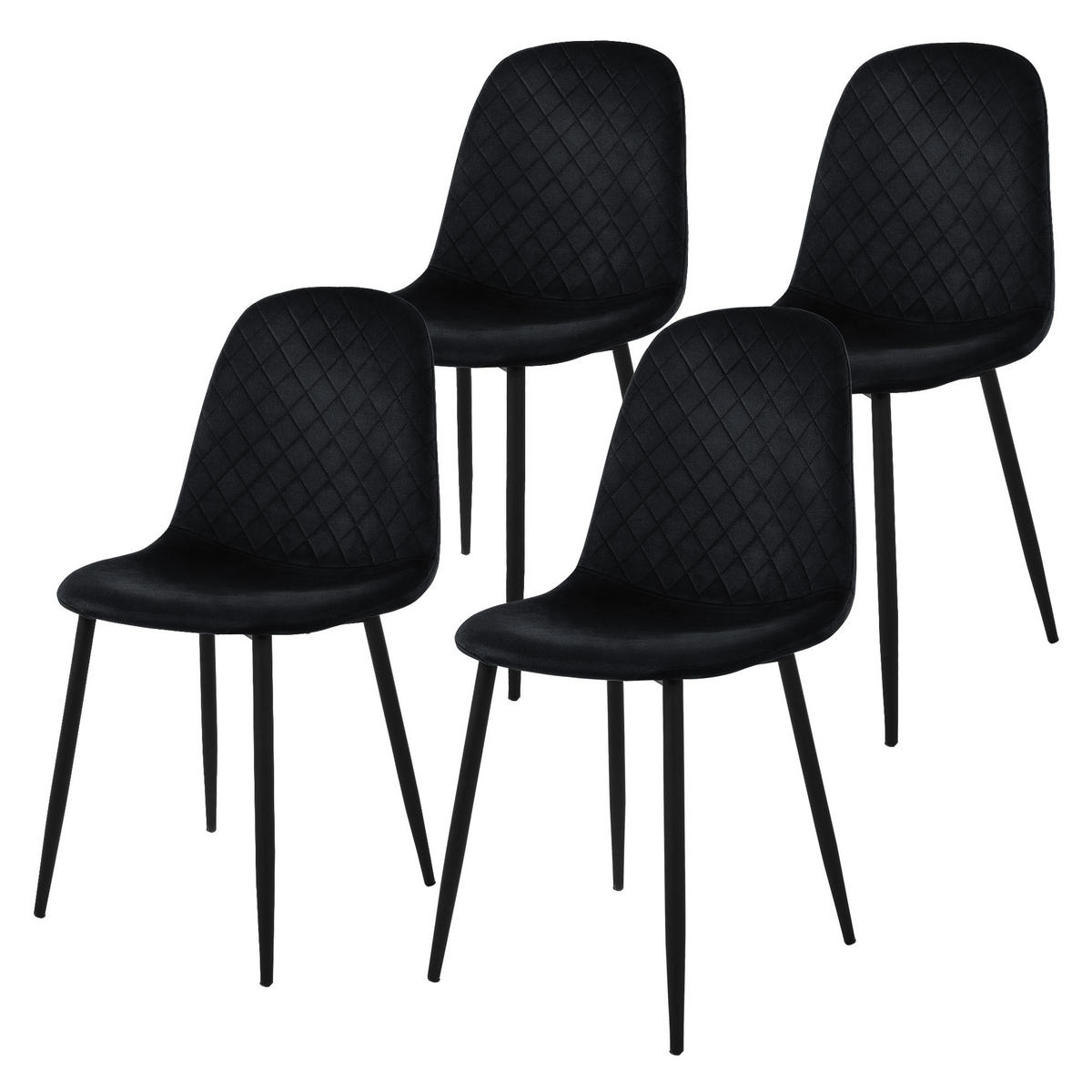 JÍDELNÍ ŽIDLE, sada 4 ks, černý samet - černá, kov/textil (51/89/44cm) - ML-DESIGN