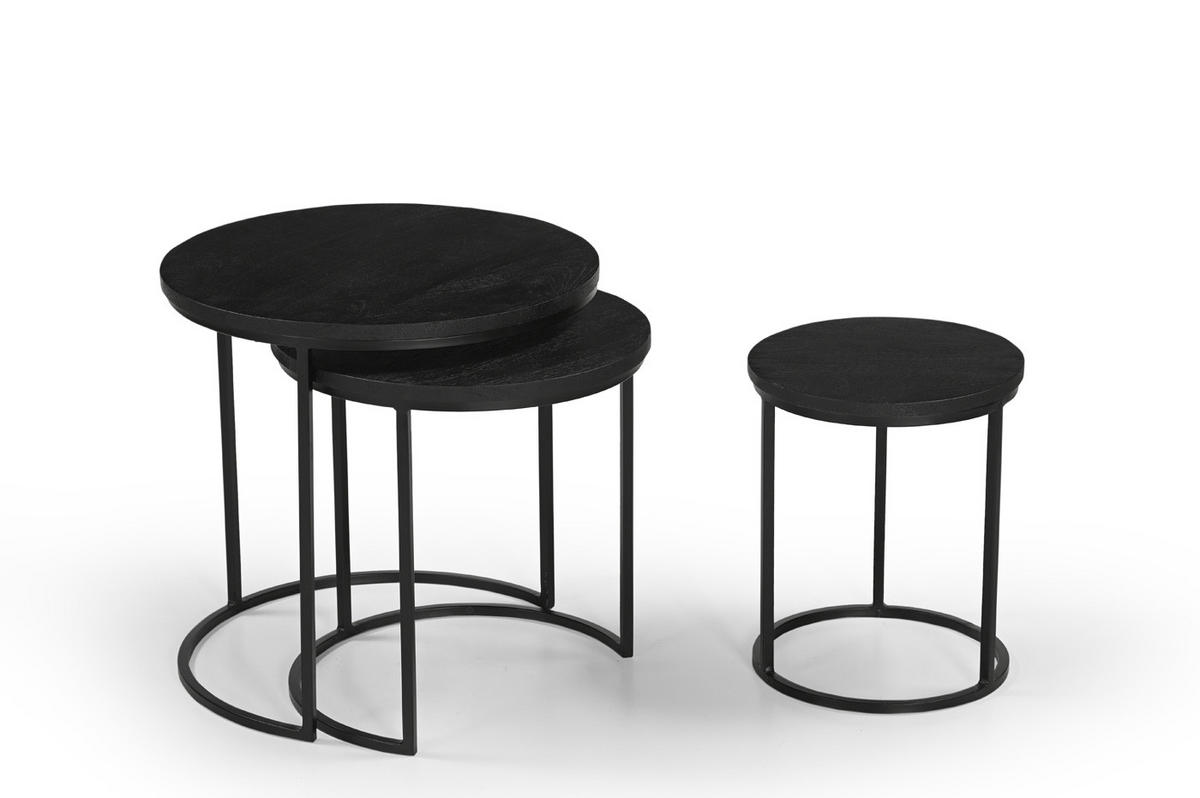 COUCHTISCH rund 3er-Set aus Mangoholz, schwarz - Schwarz, Holz (45/45/45cm) - Giga Meubel