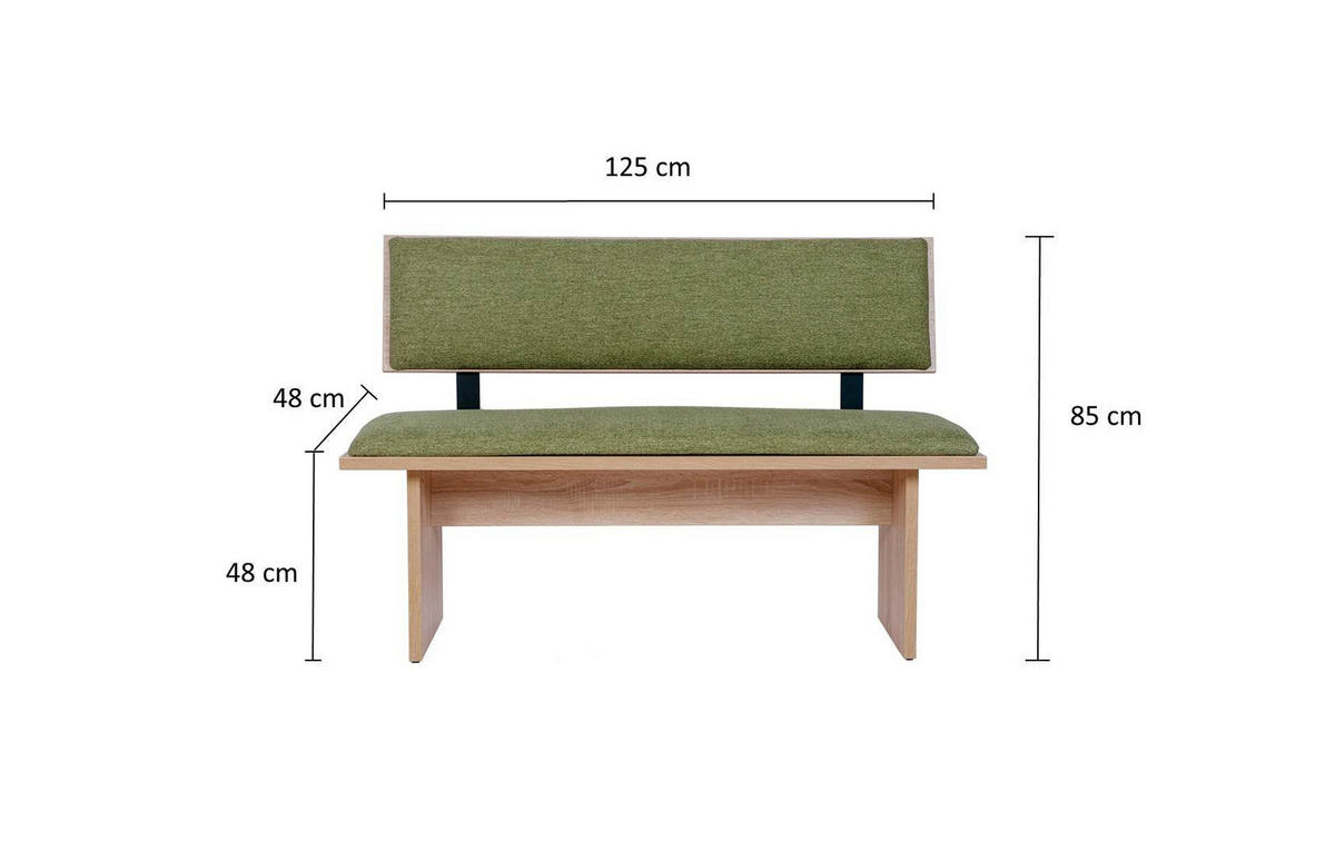 SITZBANK Die Stilvolle - Eichefarben/Grün, Holzwerkstoff/Textil (48/85/125cm) - Kundler Home