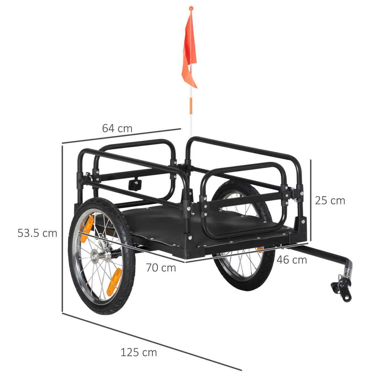 FAHRRADANHÄNGER DE-18145 klappbar, 40 kg Traglast Schwarz - Schwarz, Metall (64/53.5/125cm) - ComfortXL