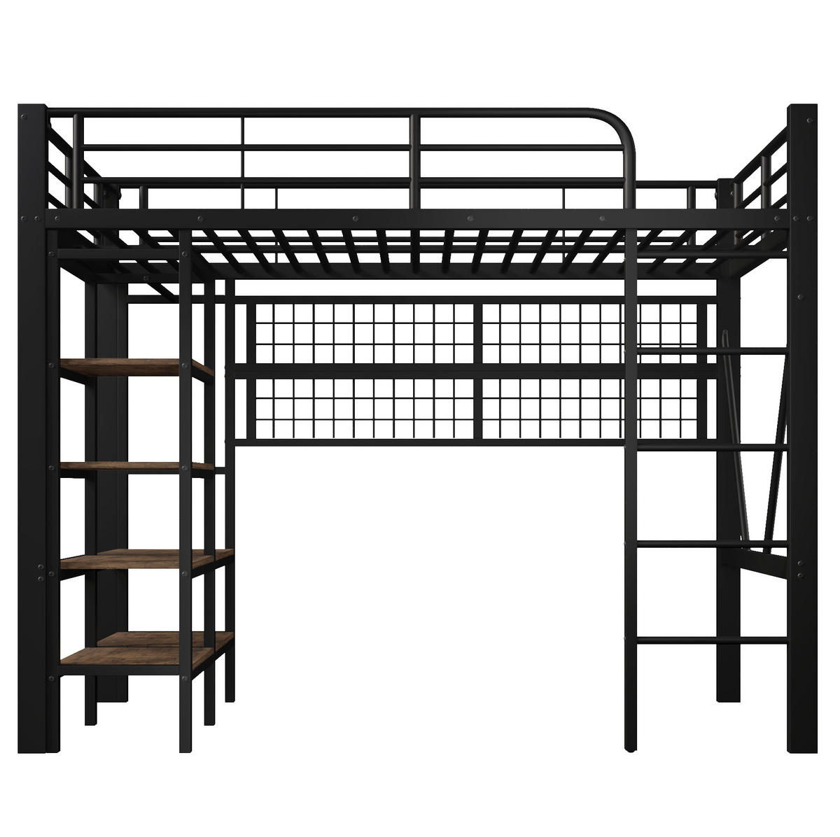 HOCHBETT 90/200 cm mit LED-Lichtleiste, Ablagefach, Hängenetz und Wäschestange, Eisenrahmen mit MDF, Schwarz - Schwarz, Metall (90/200cm) - Redom