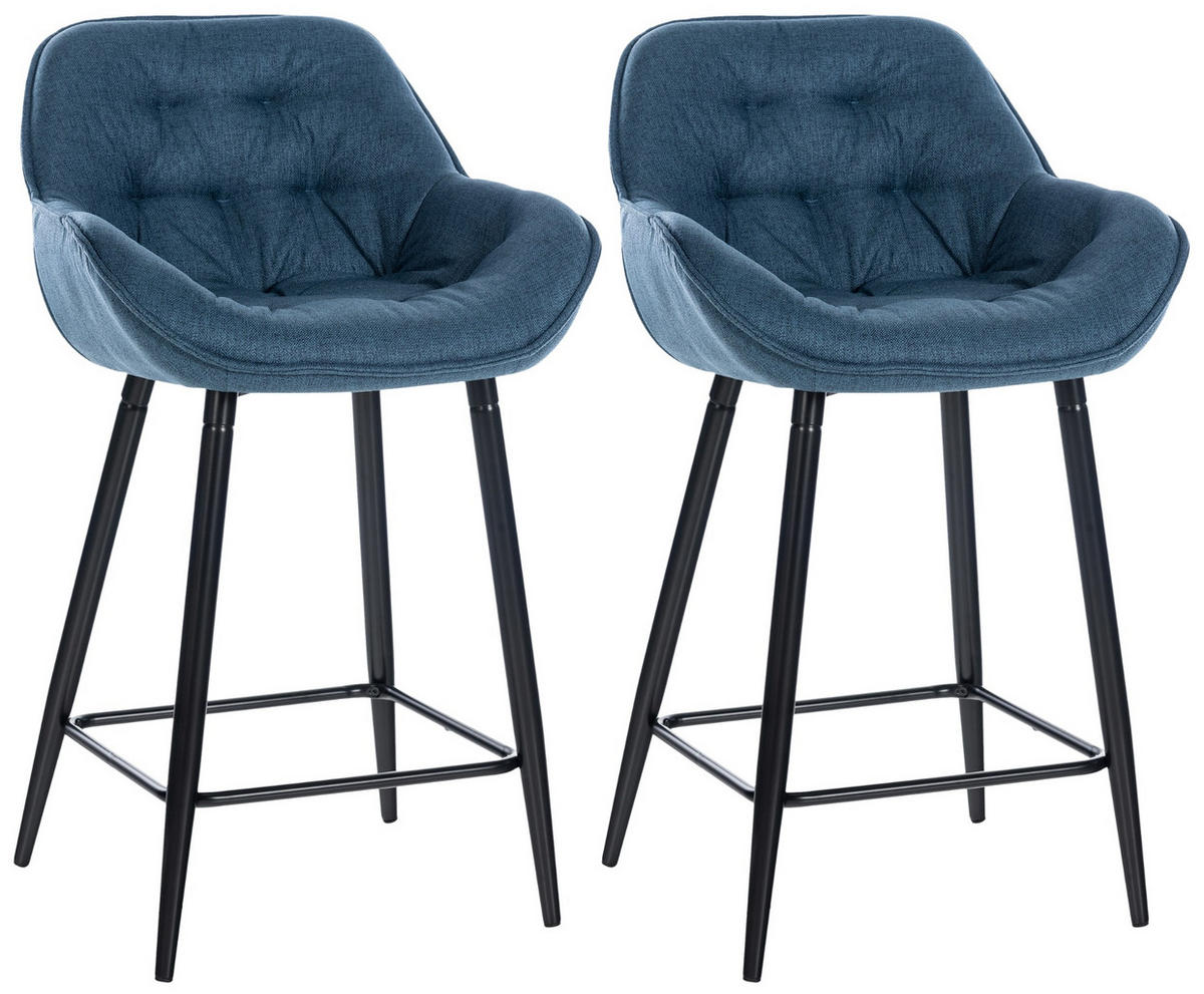 BARHOCKER 2er Set Stoff blau - Blau/Schwarz, Textil/Metall (54/93.5/57.5cm) - CLP