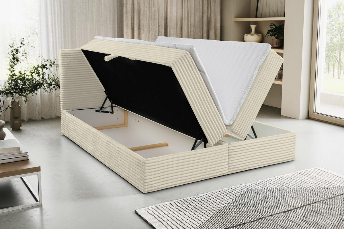 BOXBETT TILLY mit zwei Bettkästen H2/H3 Matratze und Topper 160 x 200 cm - Beige, Holzwerkstoff (160/200cm) - VENASI MÖBEL