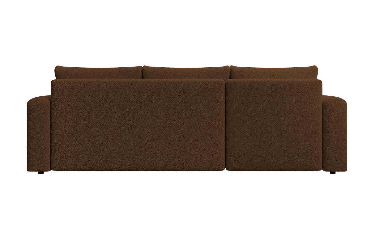 ECKSOFA DORA L, Eckcouch in L-Form mit Schlaffunktion und Bettkasten, Farbe: Braun, Bouclé-Stoff, Ottomane Links - Braun, Textil (240/143cm) - Storez24