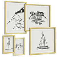 BILDER SET 5er Set - 50x50 cm & 20x30 cm & 40x60 cm Goldrahmen - Fröhliche Momente mit Champagner - Goldfarben, Kunststoff (40/60cm) - TULUP