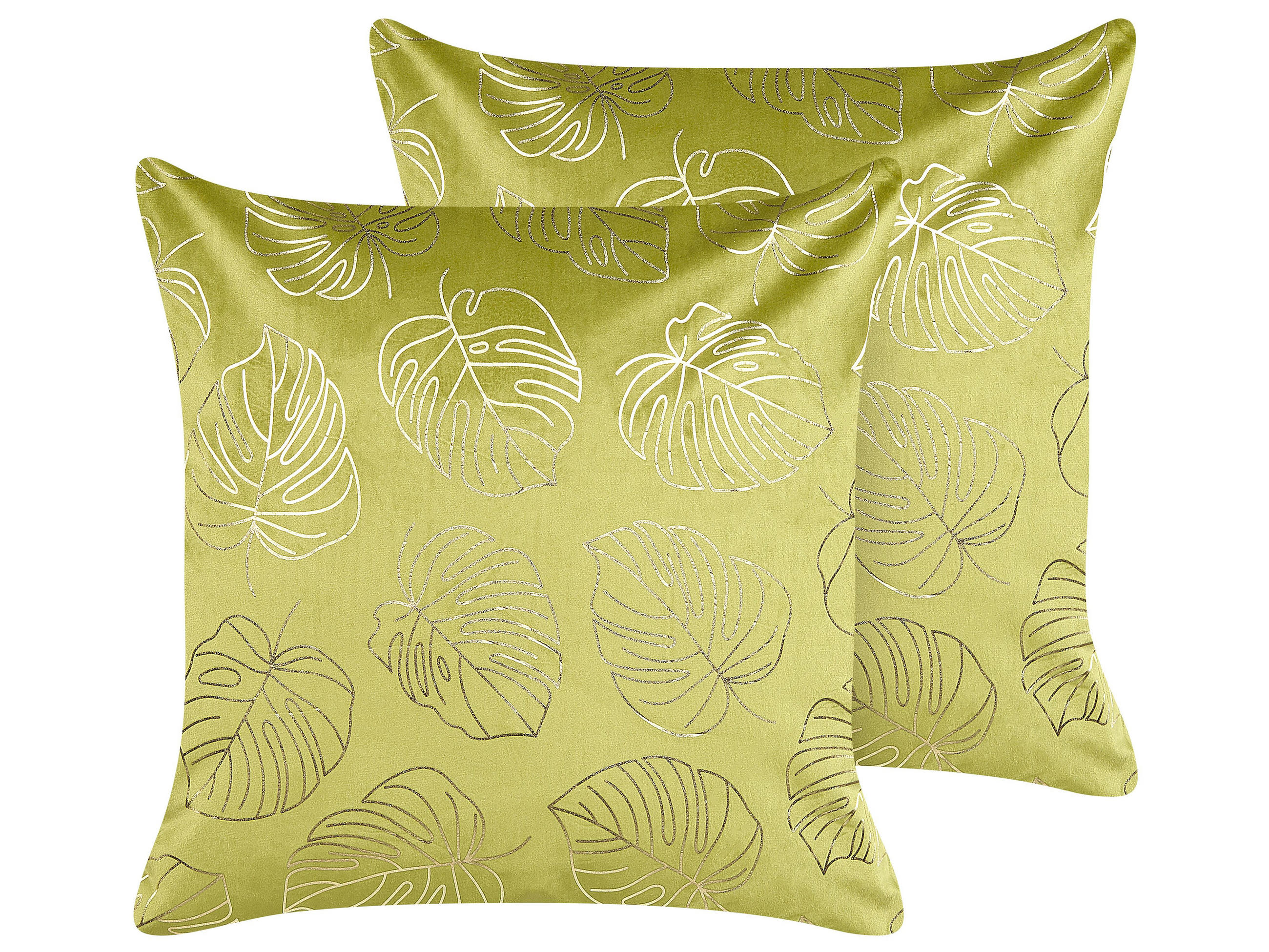 DEKOKISSEN 2er-Set Hellgrün 45/45 cm Monstera - Hellgrün, Textil (45/45cm) - Beliani