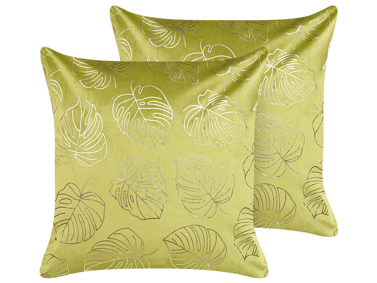 DEKOKISSEN 2er-Set Hellgrün 45/45 cm Monstera - Hellgrün, Textil (45/45cm) - Beliani