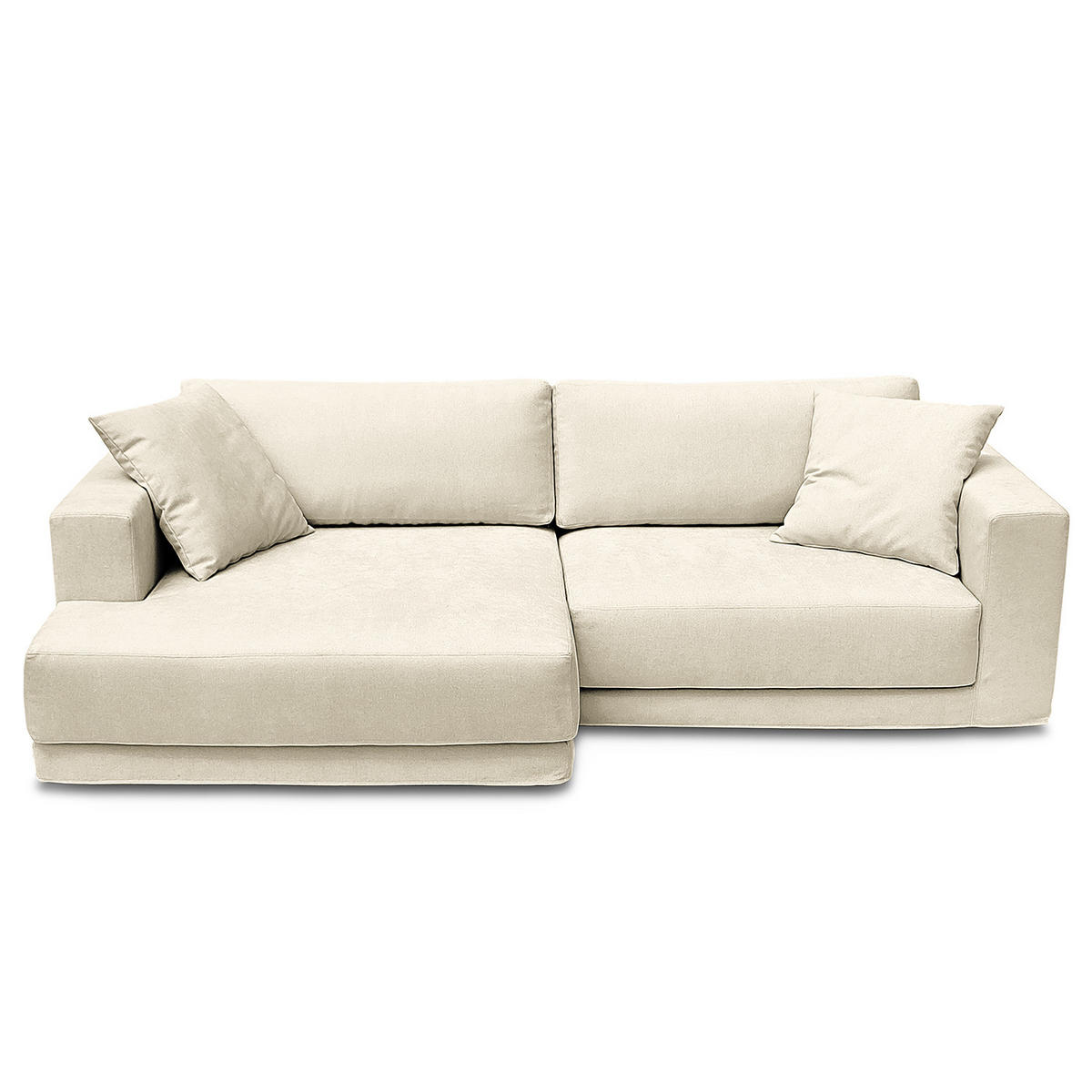 ECKSOFA mit Wechselbezug - Longchair, Webstoff - Creme/Schwarz, Kunststoff/Textil (260/155cm) - home24