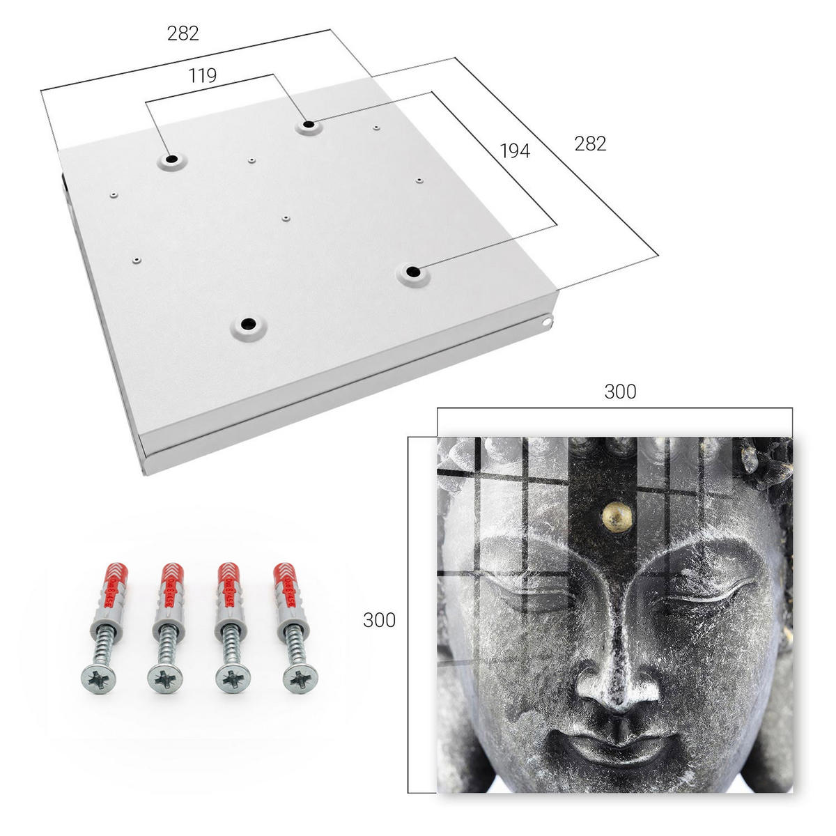 SCHLÜSSELBOX Weiß 30x30 cm – Türöffnung nach rechts - Zen-Porträt - Grau, Metall (30/30/5cm) - TULUP