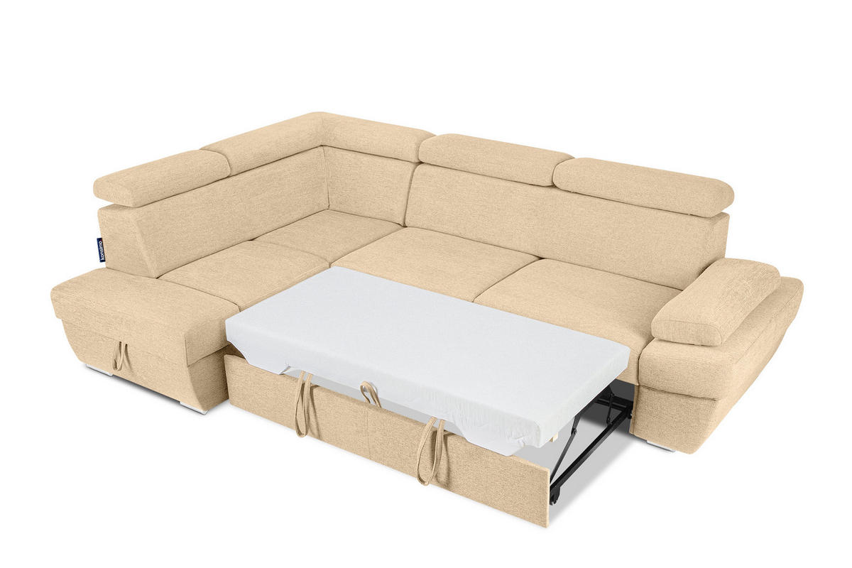 SCHLAFECKSOFA RATLO links 4/5-Sitzer mit Bettkasten, beige - Beige/Silberfarben, Textil (270/190cm) - KONSIMO®