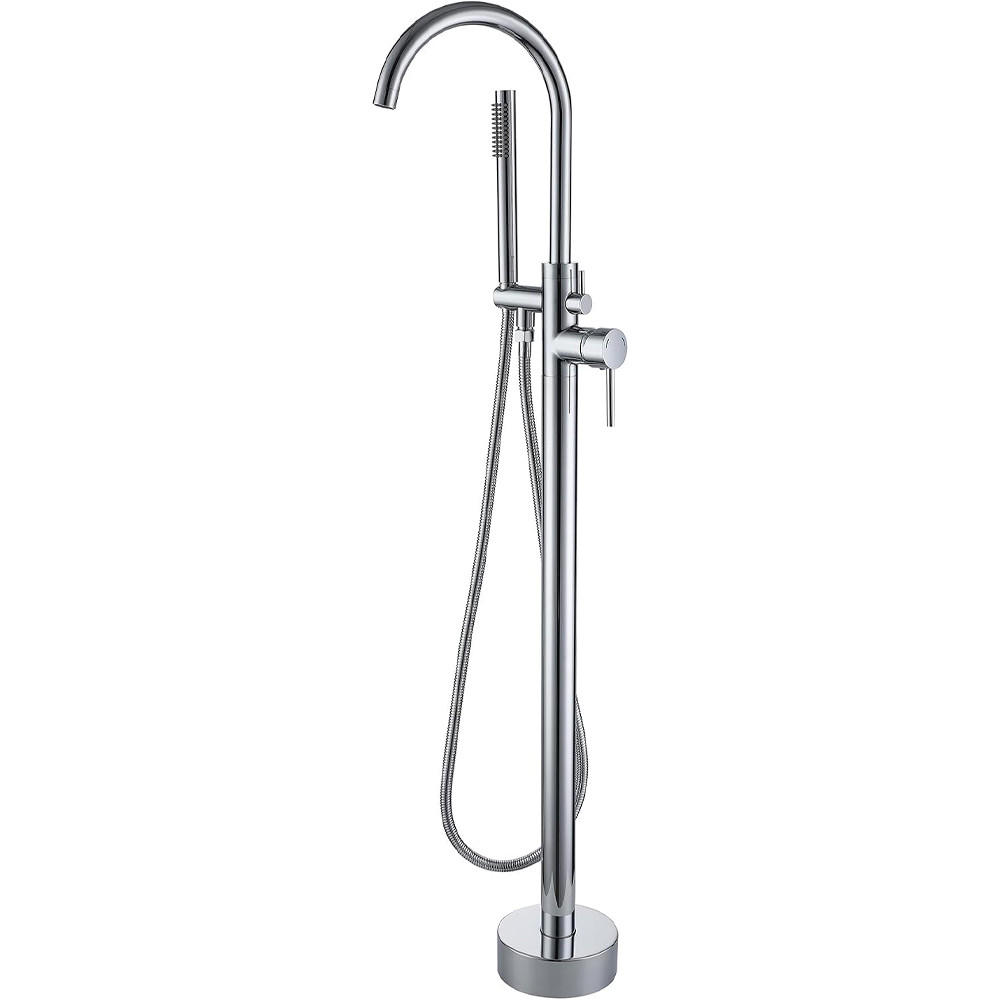 BADEWANNENARMATUR freistehend mit Handbrause, 360° schwenkbarer Auslauf, 2 Griffmodi, verchromt - Silberfarben, Metall (15/105/21cm) - TVTIUO