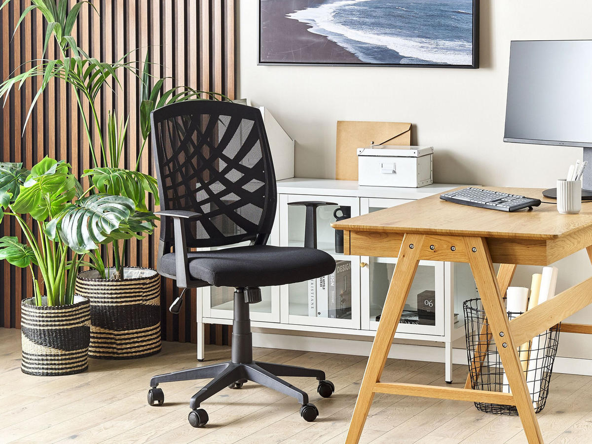 BÜROSTUHL Polyester Schwarz Bonny - Schwarz, Kunststoff/Textil (66/97/47cm) - Beliani