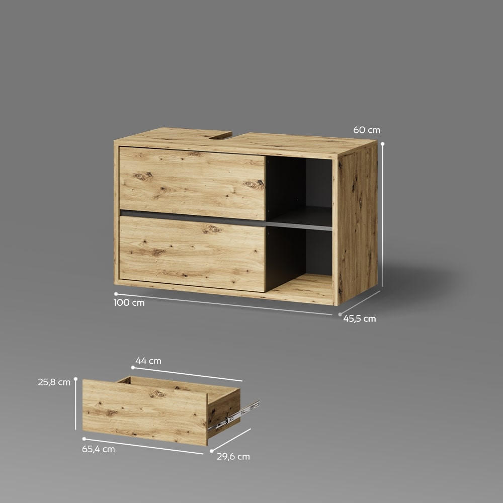 Thumbnail - Livinity® Waschbeckenunterschrank, Eiche Artisan, Anthrazit, Holzwerkstoff, 5 Fächer, 2 Schubladen, Rechteckig, 100x60x4...