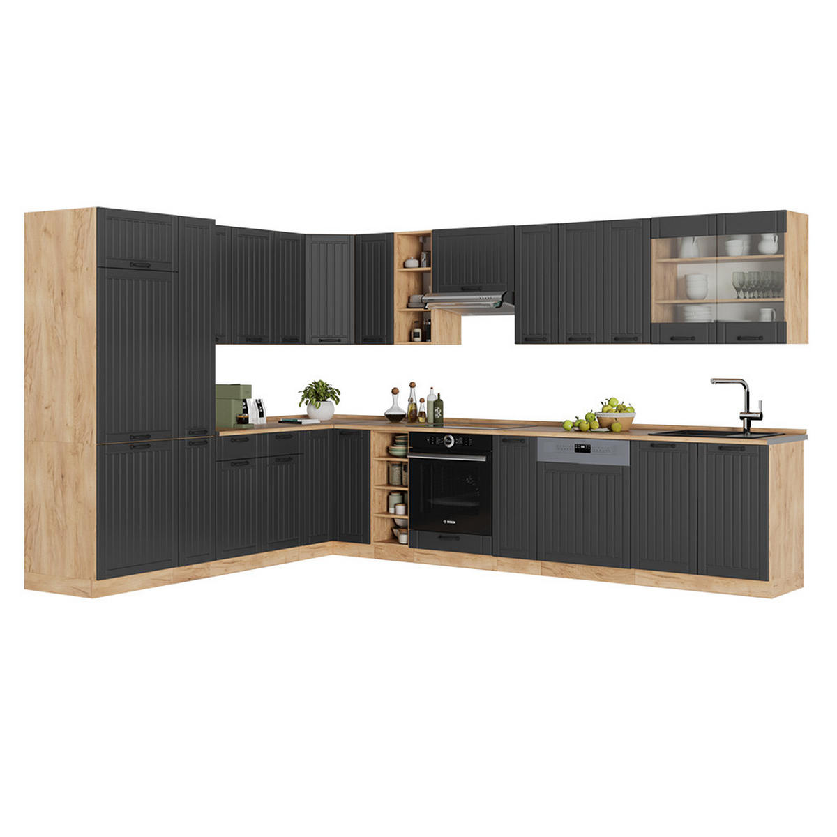 ROHOVÁ KUCHYŇ Fame-Line Tmavě šedá - tmavě šedá, kompozitní dřevo (347/81.6/46cm) - Vicco
