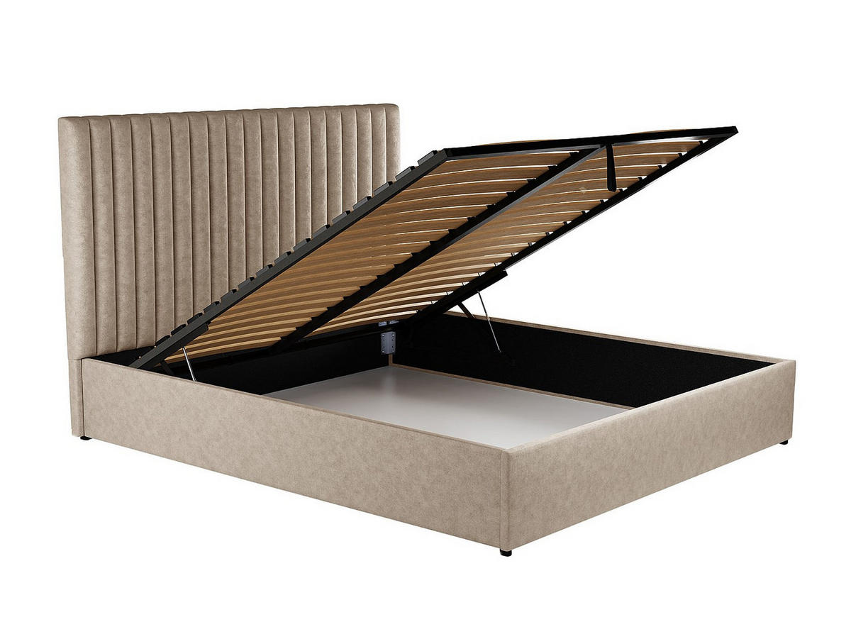 BETT mit Bettkasten - 2 Personen - Stoff - Grau - Grau, Textil (160/200cm) - Vente-Unique