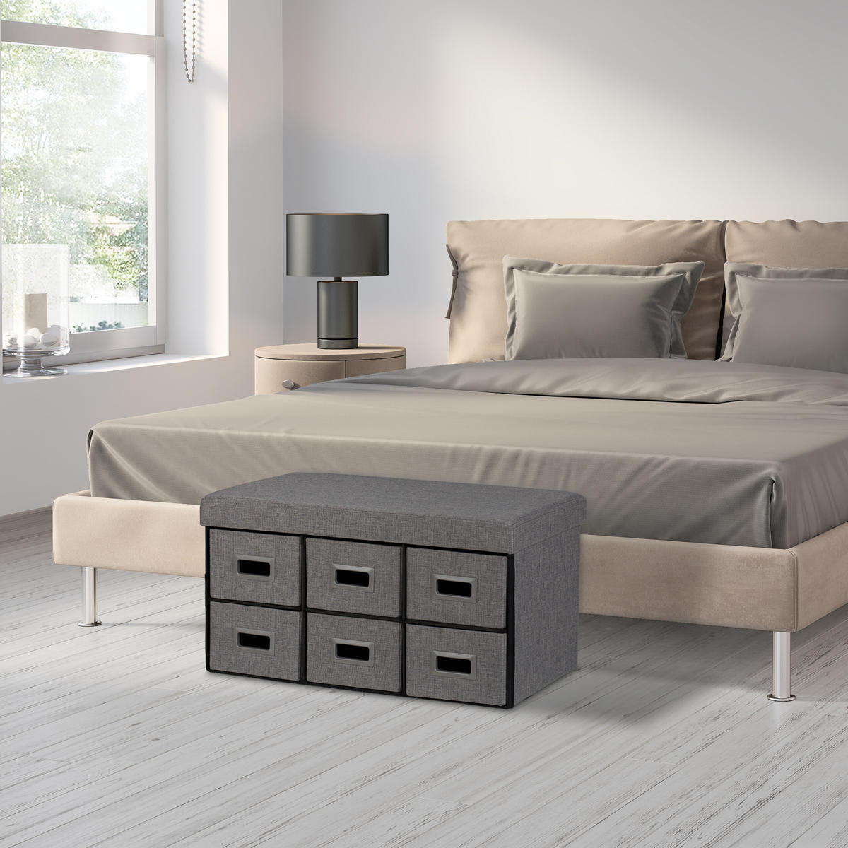 SITZBANK - Grau, Holzwerkstoff/Kunststoff (75.5/39/37cm) - Relaxdays