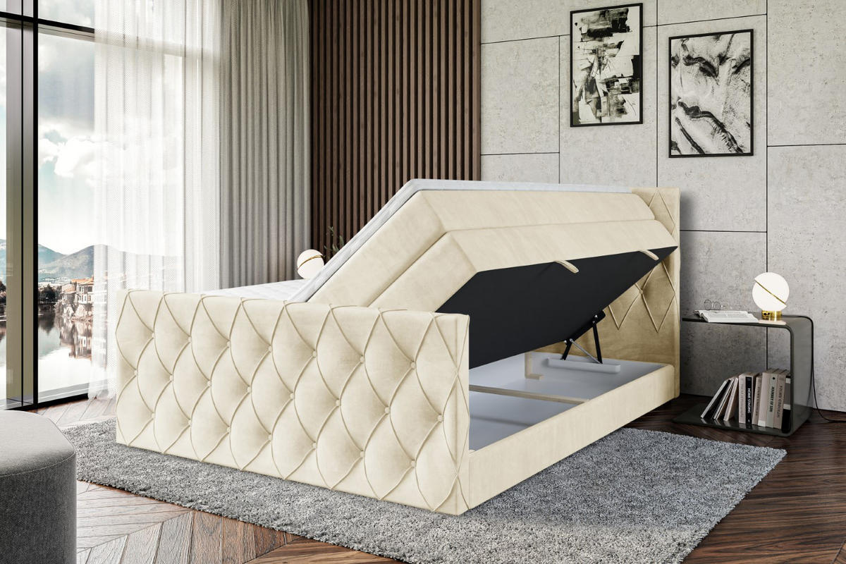 BOXSPRINGBETT AMAY-Z KING - 200x200 - H3/H4 - Beige - Beige, Holzwerkstoff (200/200cm) - ALTDECOR