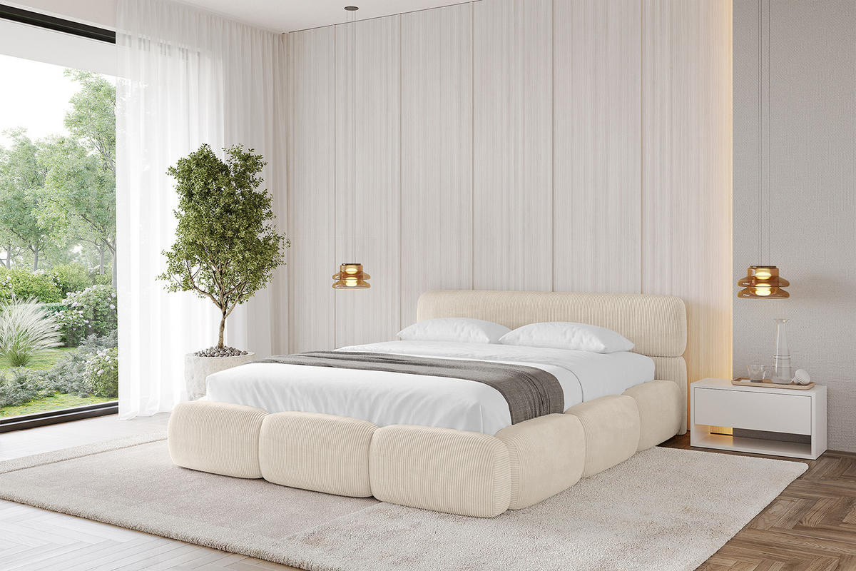 POLSTERBETT mit Bettkasten und Lattenrost, Boxbett ohne Matratze - ELVA-v1 200x200 Beige - Beige, Holzwerkstoff/Textil (200/200cm) - ALTDECOR