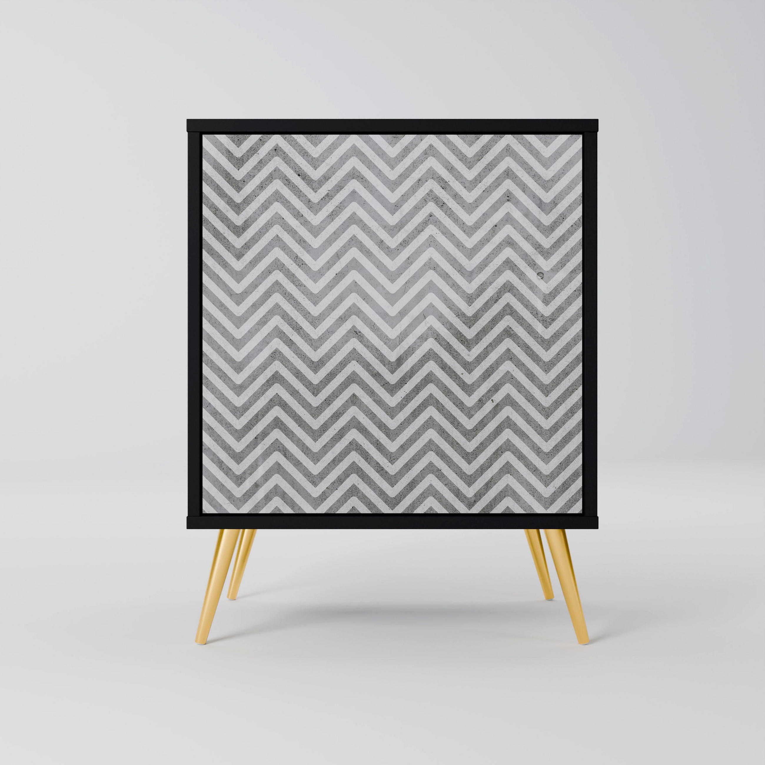 SIDEBOARD CONCRETE ZIG ZAG, Schwarz, 57,5x42x75,5 cm, Goldfarbene Metallfüße - Goldfarben/Multicolor, Holzwerkstoff/Metall (57.5/75.5/42cm) - SpaceRebels