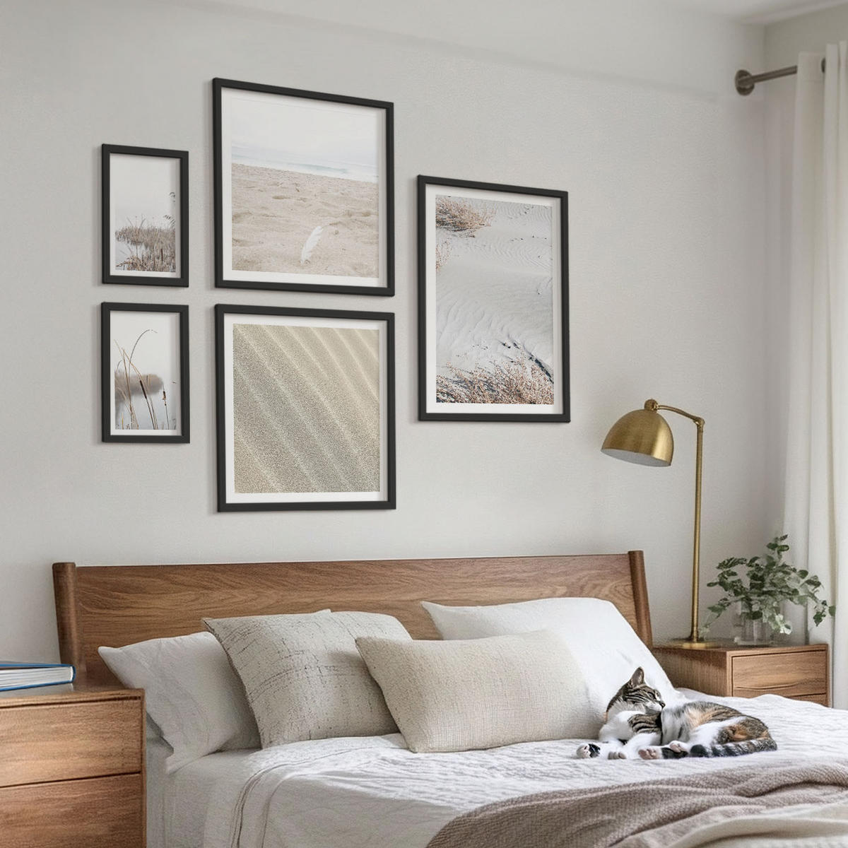 WANDBILDER 5er-Set - 50x50 cm & 20x30 cm & 40x60 cm Schwarzer Rahmen - Vegetation am Wasser im Sommer - Schwarz, Kunststoff (40/60cm) - ArtPrintCave
